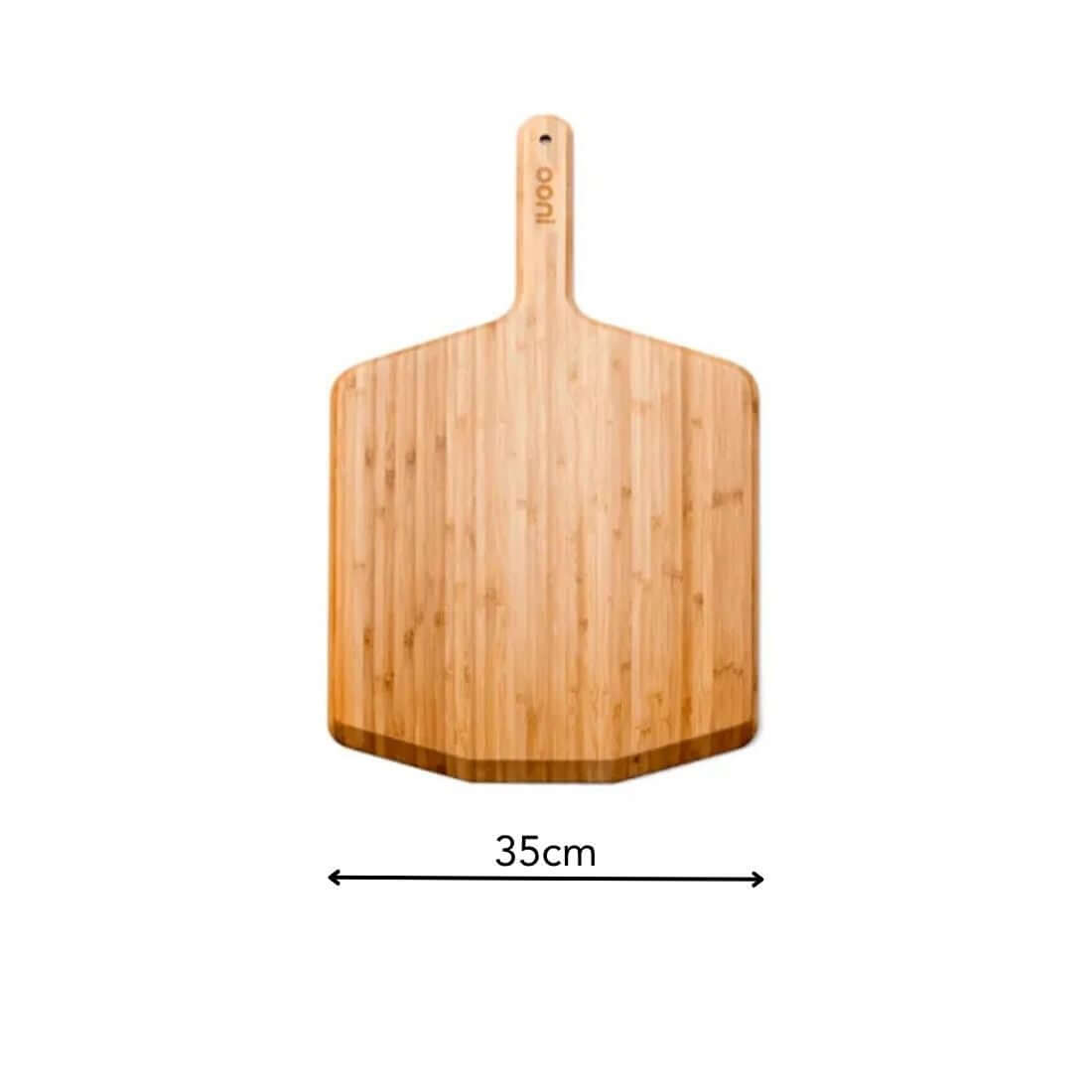 Espátula e Tábua de Bambu Ooni com 35cm de diâmetro, ideal para pizza e resistente para uso em fornos Ooni.